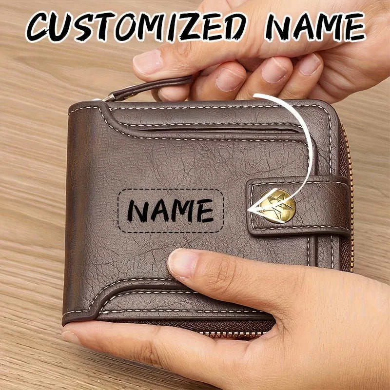 Portefeuille homme personnalisé en PU avec zip, porte-cartes compact et poche monnaie — photo 1