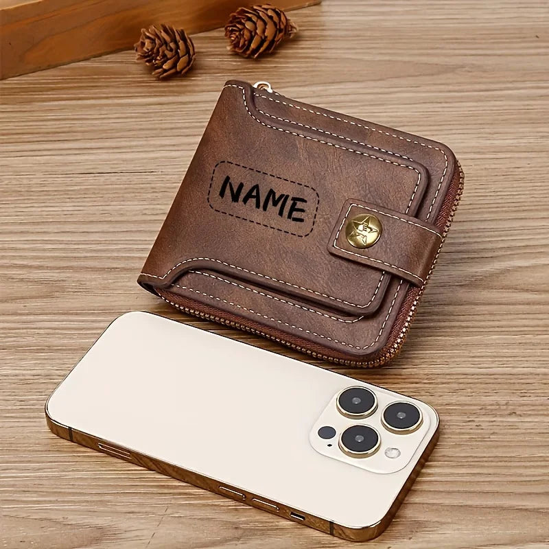Portefeuille homme personnalisé en PU avec zip, porte-cartes compact et poche monnaie — photo 2