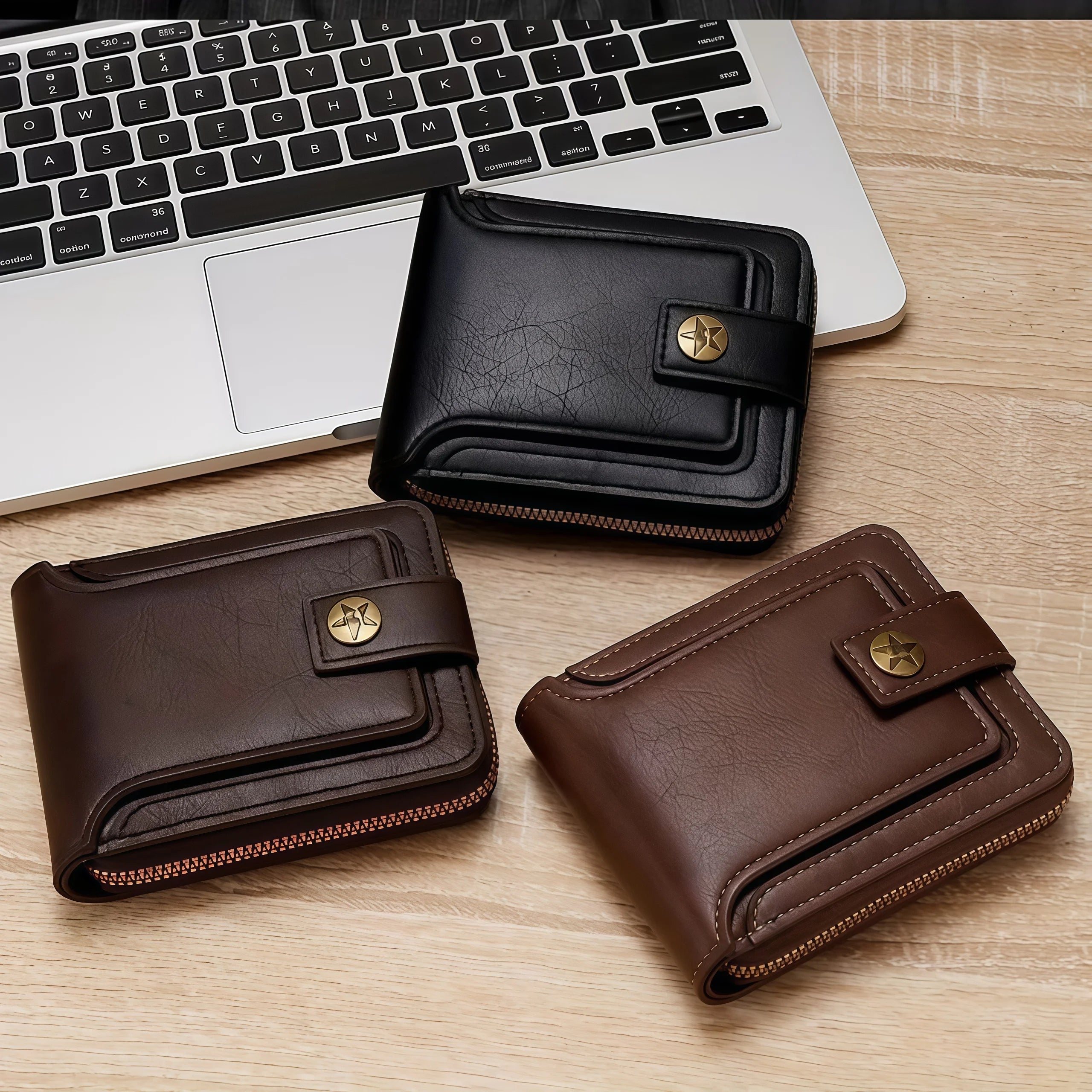 Portefeuille homme personnalisé en PU avec zip, porte-cartes compact et poche monnaie — photo 3 Image