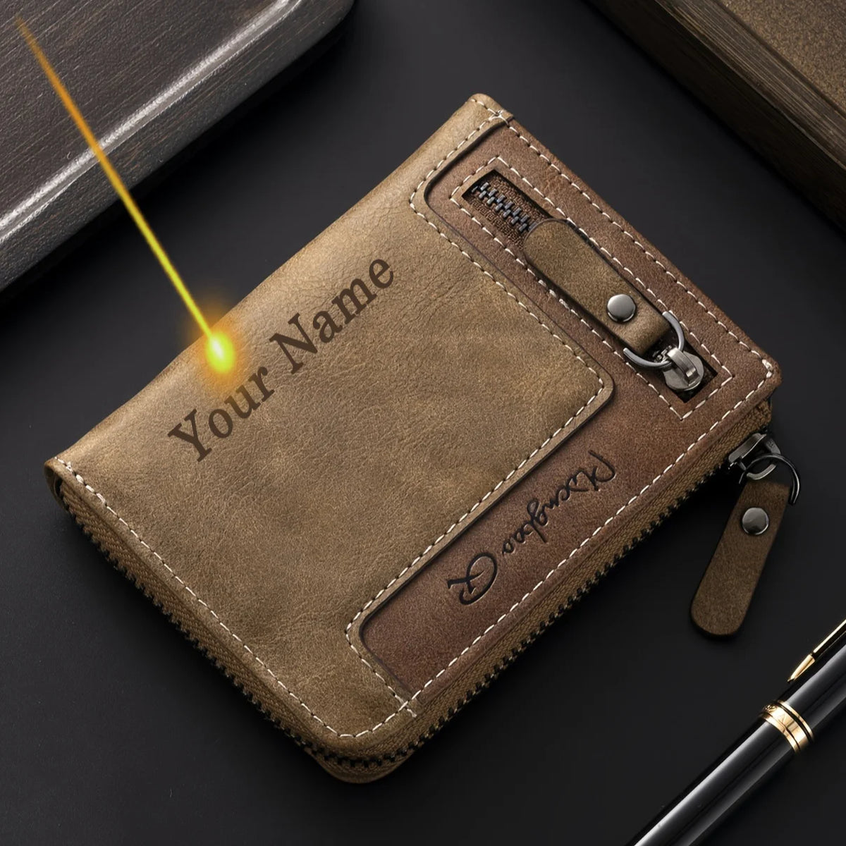 Portefeuille homme personnalisable en cuir PU RFID avec zip et multi-compartiments — photo 2