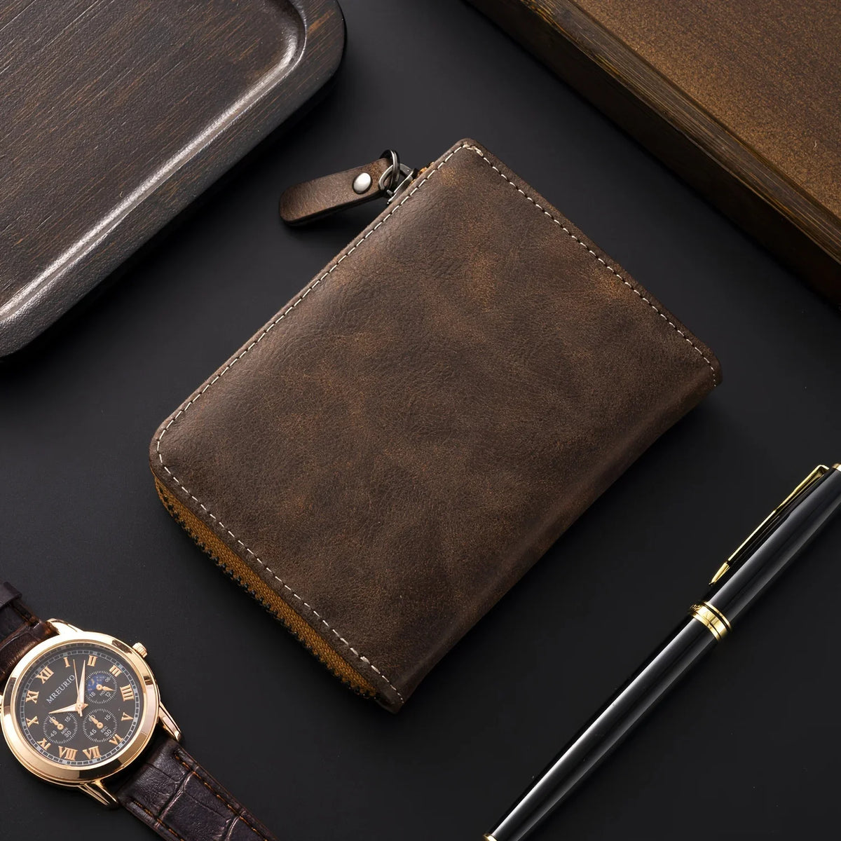 Portefeuille homme personnalisable en cuir PU RFID avec zip et multi-compartiments — photo 6