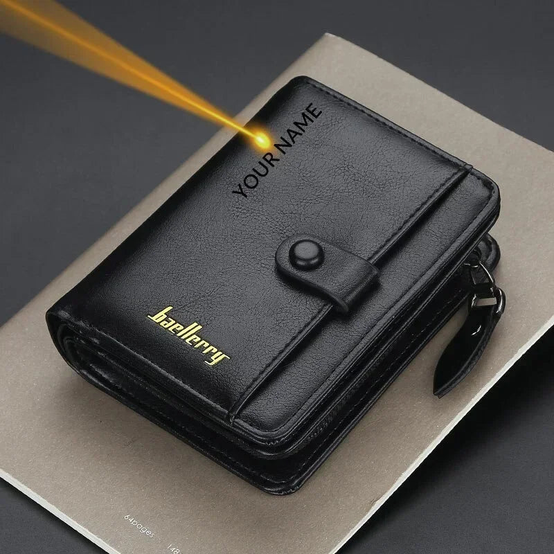 Portefeuille homme personnalisé cuir PU avec zip, bouton pression et grande capacité compacte — photo 1