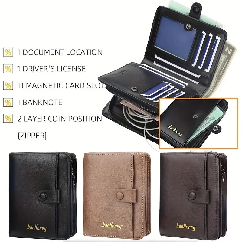 Portefeuille homme personnalisé cuir PU avec zip, bouton pression et grande capacité compacte — photo 2