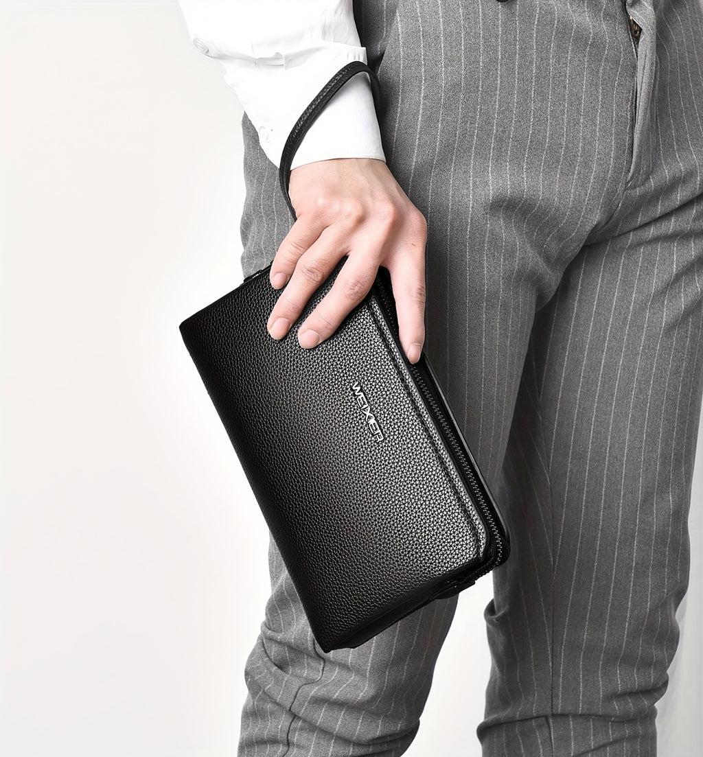 Portefeuille homme pochette zippée à cadenas et 12 fentes