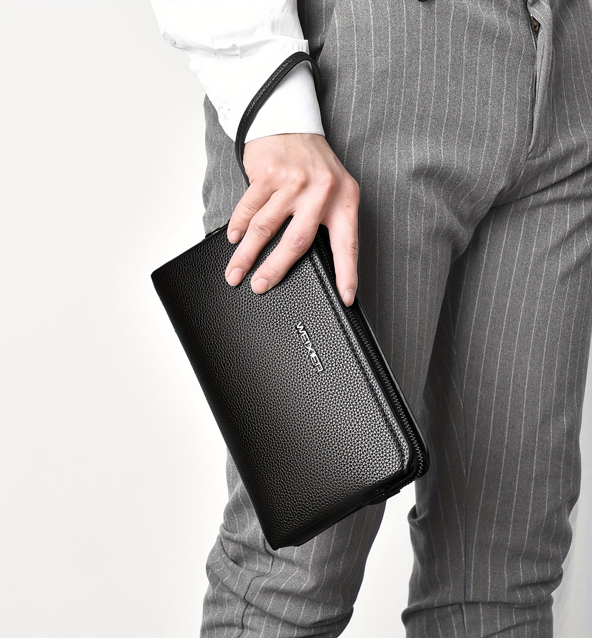Portefeuille homme pochette zippée à cadenas et 12 fentes
