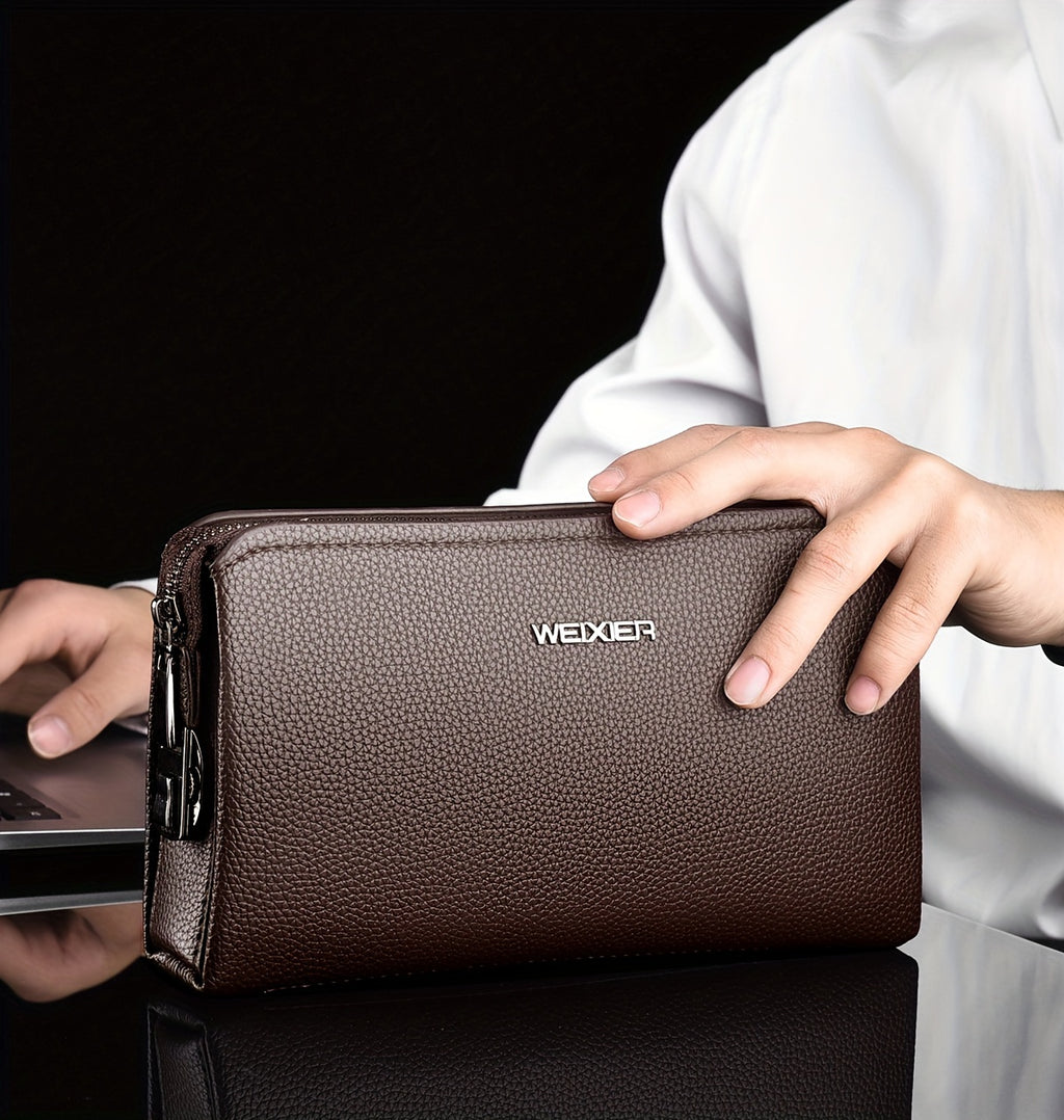 Portefeuille homme pochette zippée à cadenas et 12 fentes