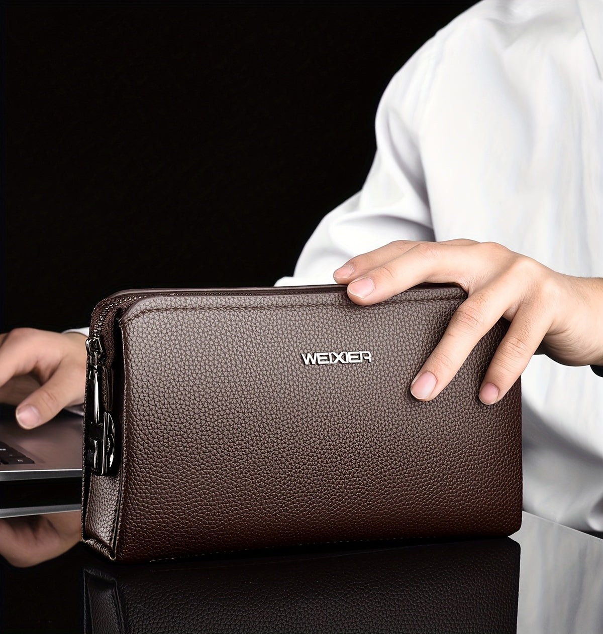 Portefeuille homme pochette zippée à cadenas et 12 fentes