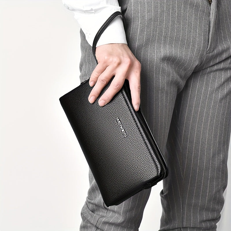 Portefeuille homme pochette zippée à cadenas et 12 fentes