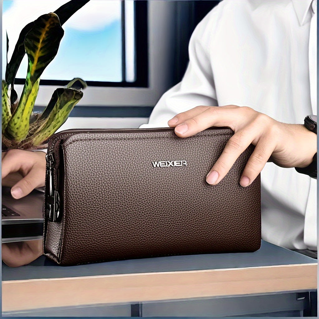 Portefeuille homme pochette zippée à cadenas et 12 fentes