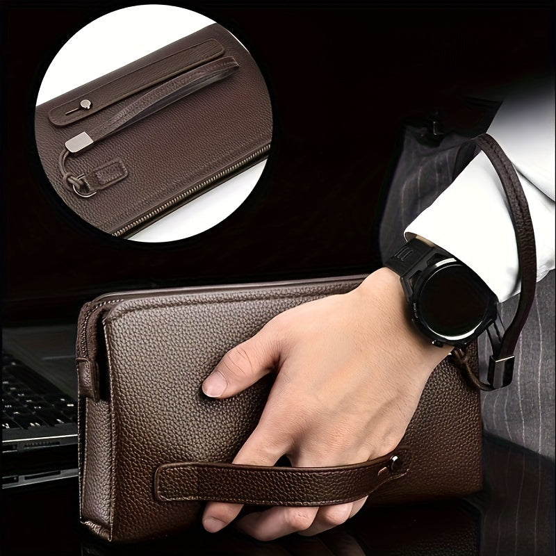 Portefeuille homme pochette zippée à cadenas et 12 fentes