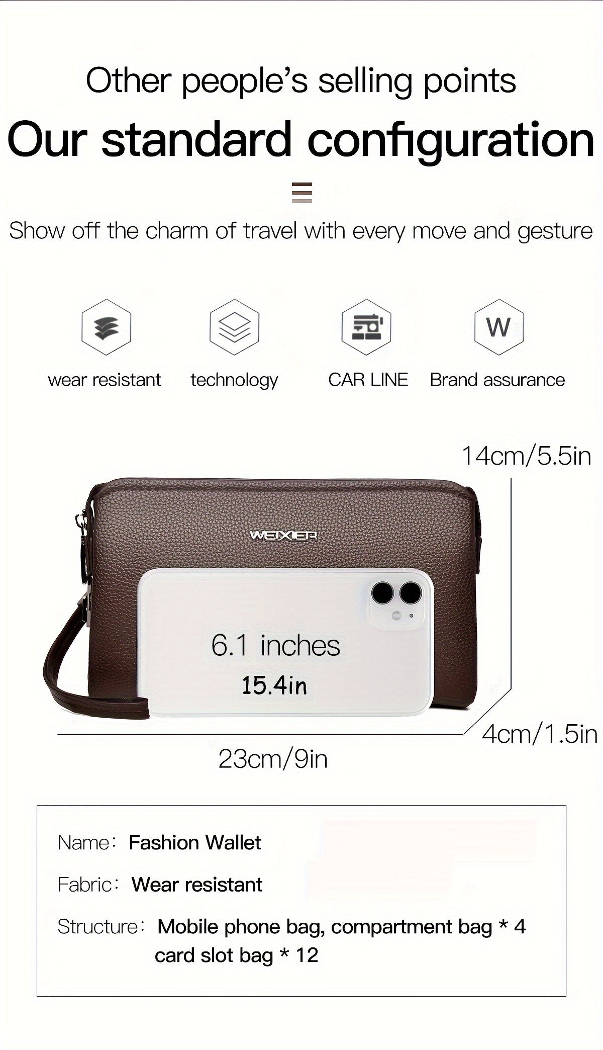 Portefeuille homme pochette zippée à cadenas et 12 fentes