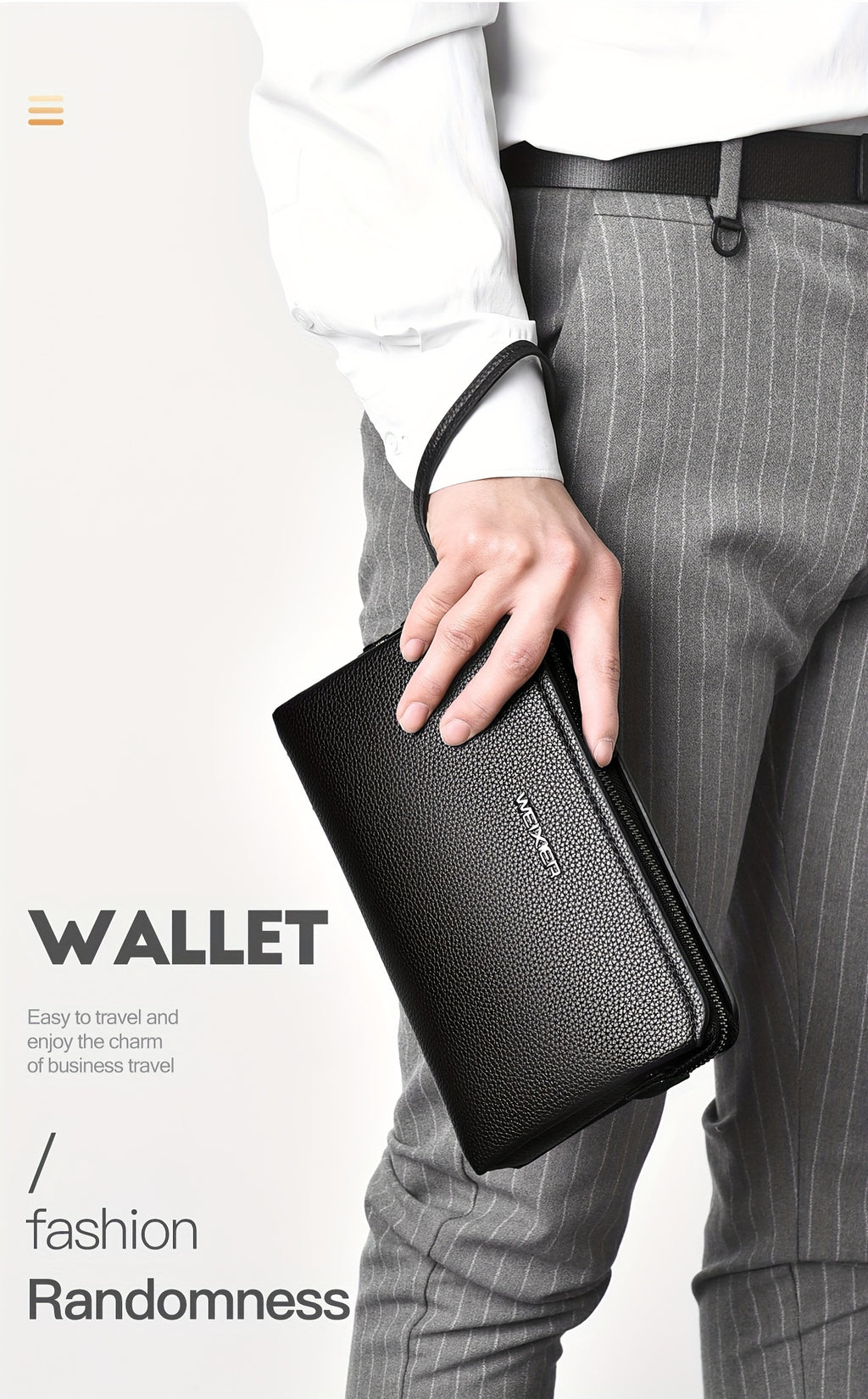 Portefeuille homme pochette zippée à cadenas et 12 fentes