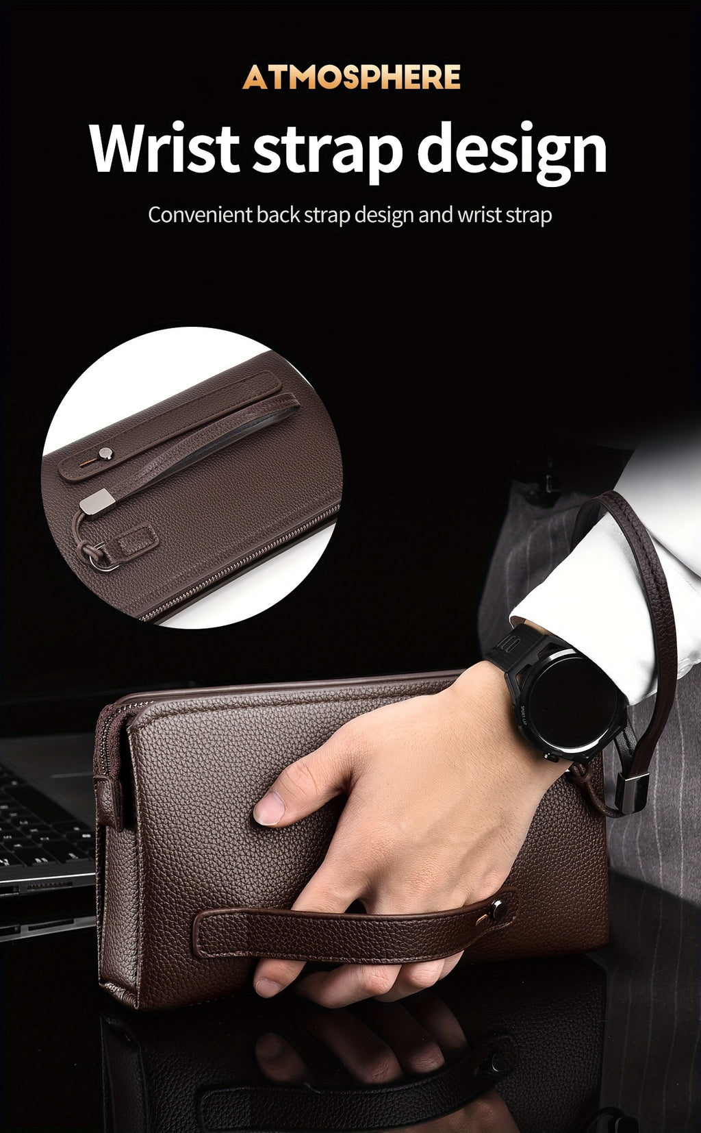 Portefeuille homme pochette zippée à cadenas et 12 fentes