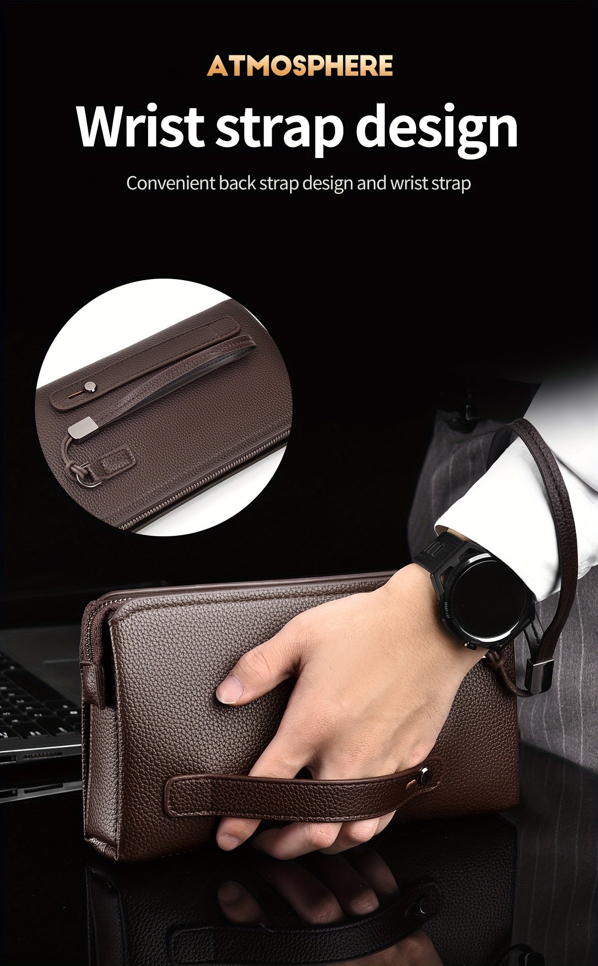 Portefeuille homme pochette zippée à cadenas et 12 fentes