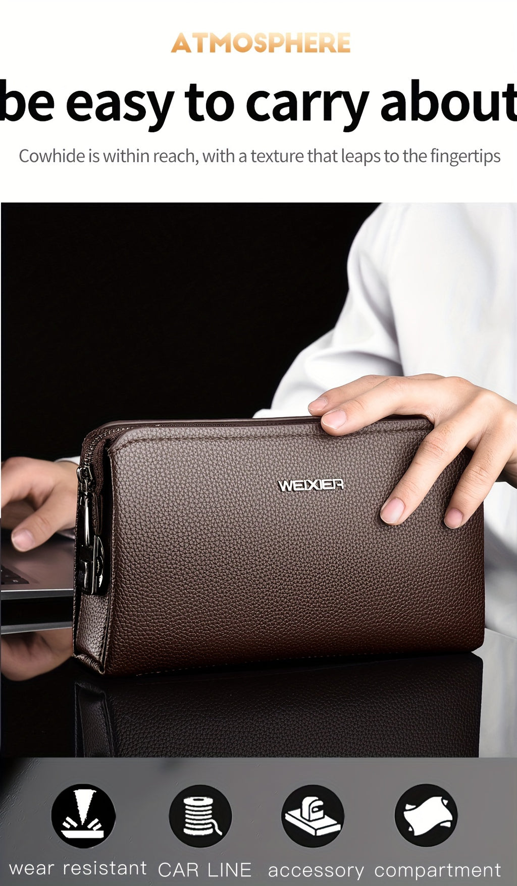 Portefeuille homme pochette zippée à cadenas et 12 fentes