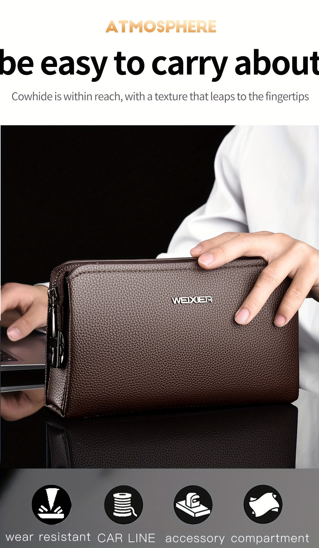 Portefeuille homme pochette zippée à cadenas et 12 fentes