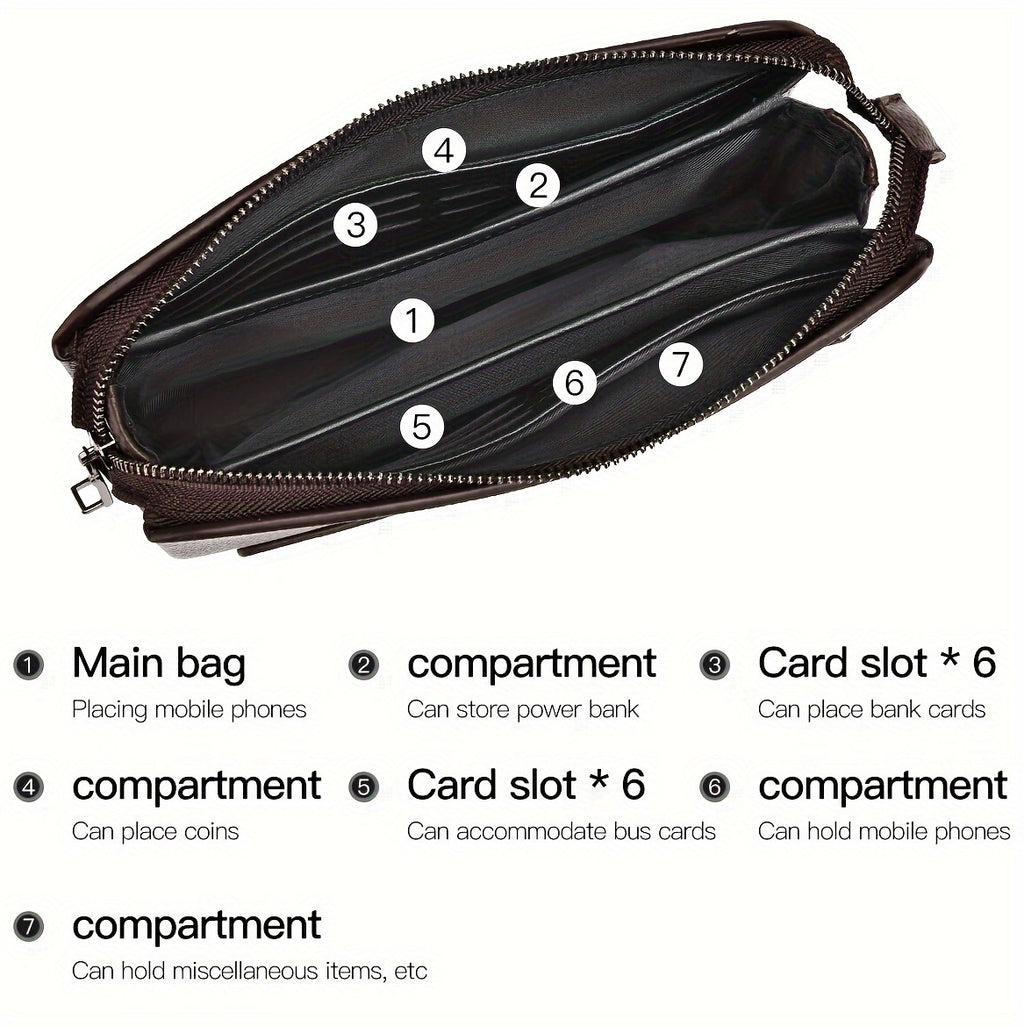 Portefeuille homme pochette zippée à cadenas et 12 fentes