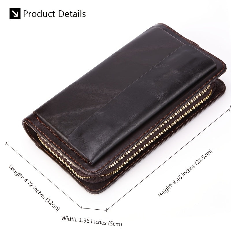 Portefeuille homme pochette 21,5 cm en peau de vache cirée