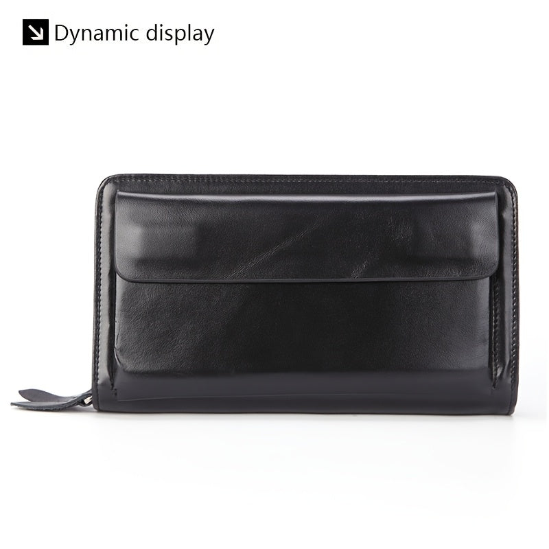 Portefeuille homme pochette 21,5 cm en peau de vache cirée