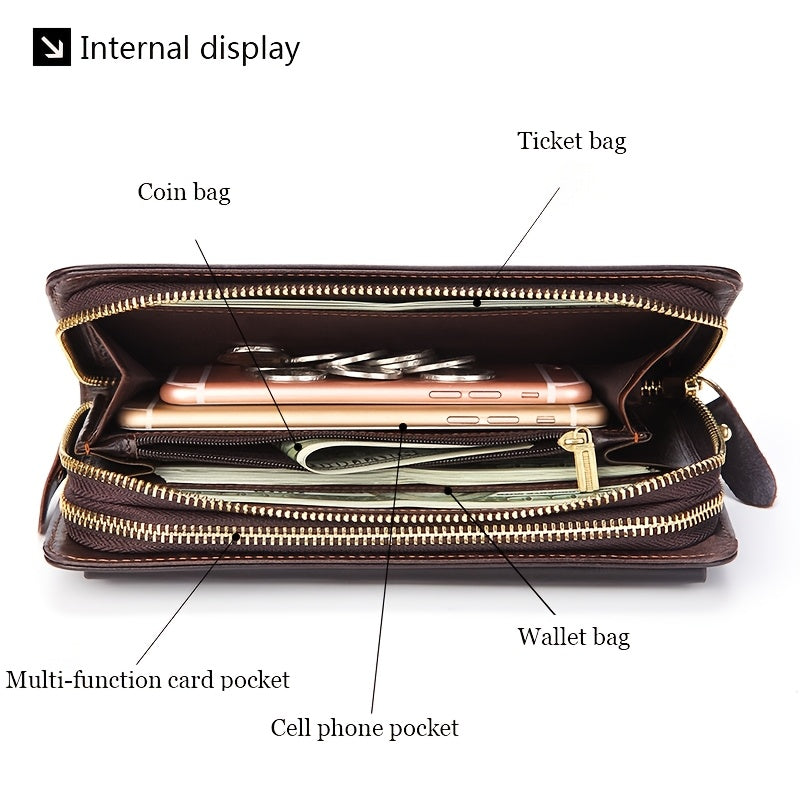 Portefeuille homme pochette 21,5 cm en peau de vache cirée