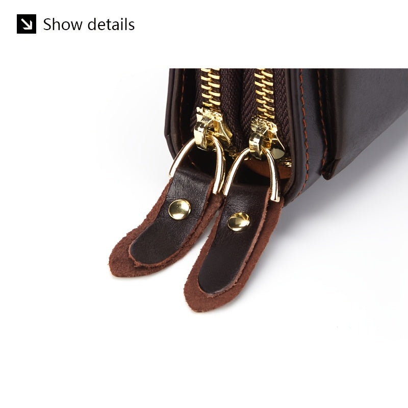 Portefeuille homme pochette 21,5 cm en peau de vache cirée
