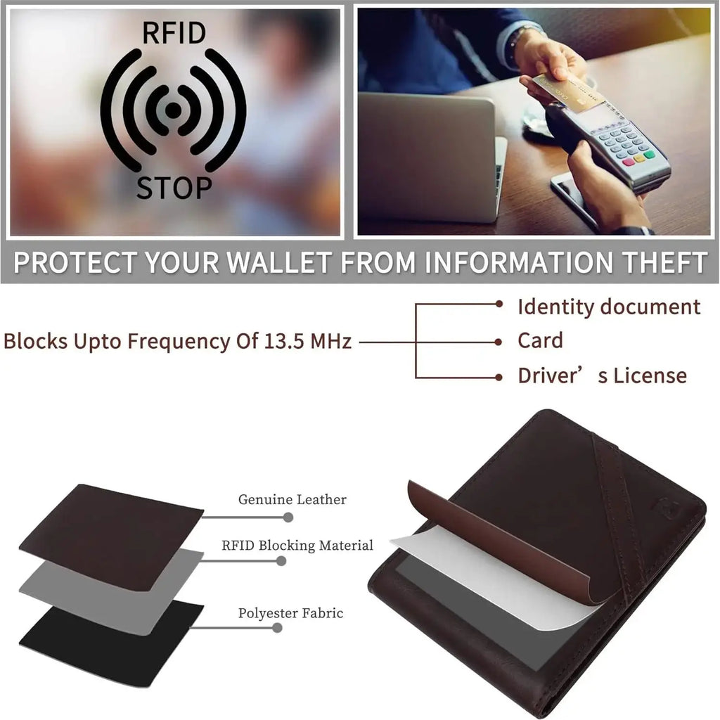 Portefeuille bifold en cuir de grain supérieur avec protection RFID — photo 6