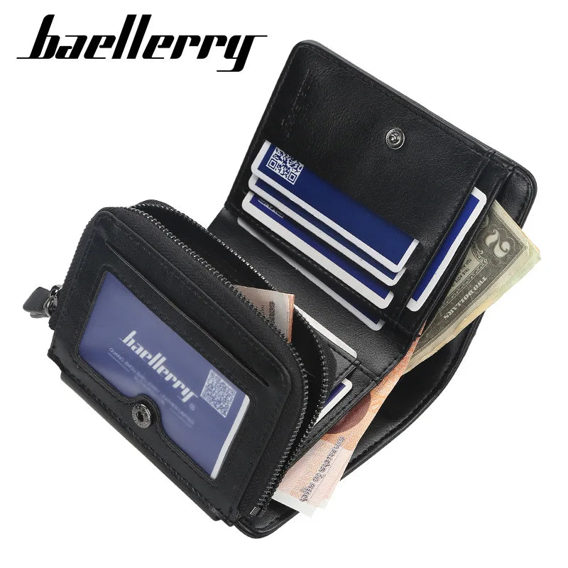 Portefeuille homme en cuir PU compact avec zip et porte-cartes multifonction élégant — photo 3