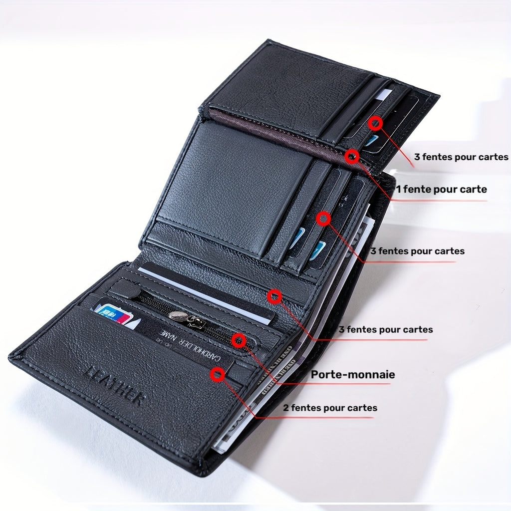 Portefeuille homme vertical, douze logements et 86 grammes