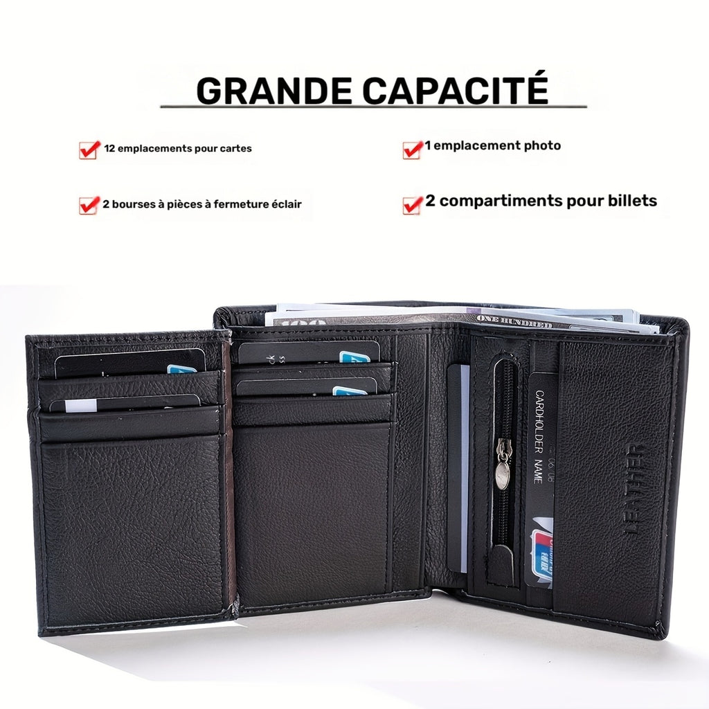 Portefeuille homme vertical, douze logements et 86 grammes