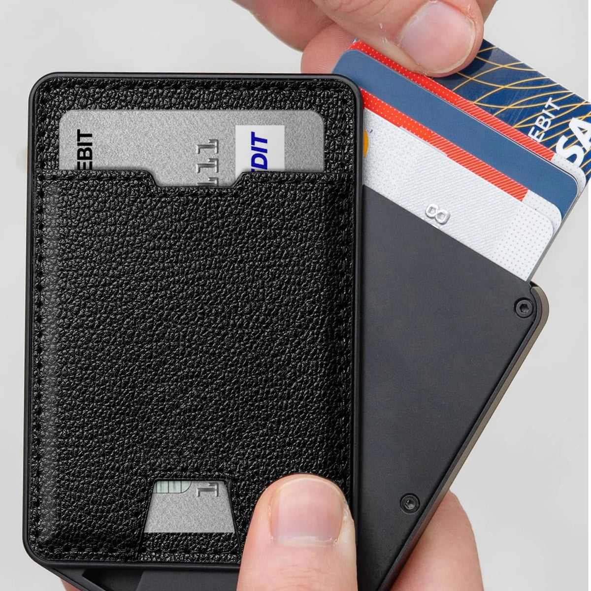 Portefeuille homme compact RFID en aluminium et cuir PU avec porte-cartes automatique — photo 1