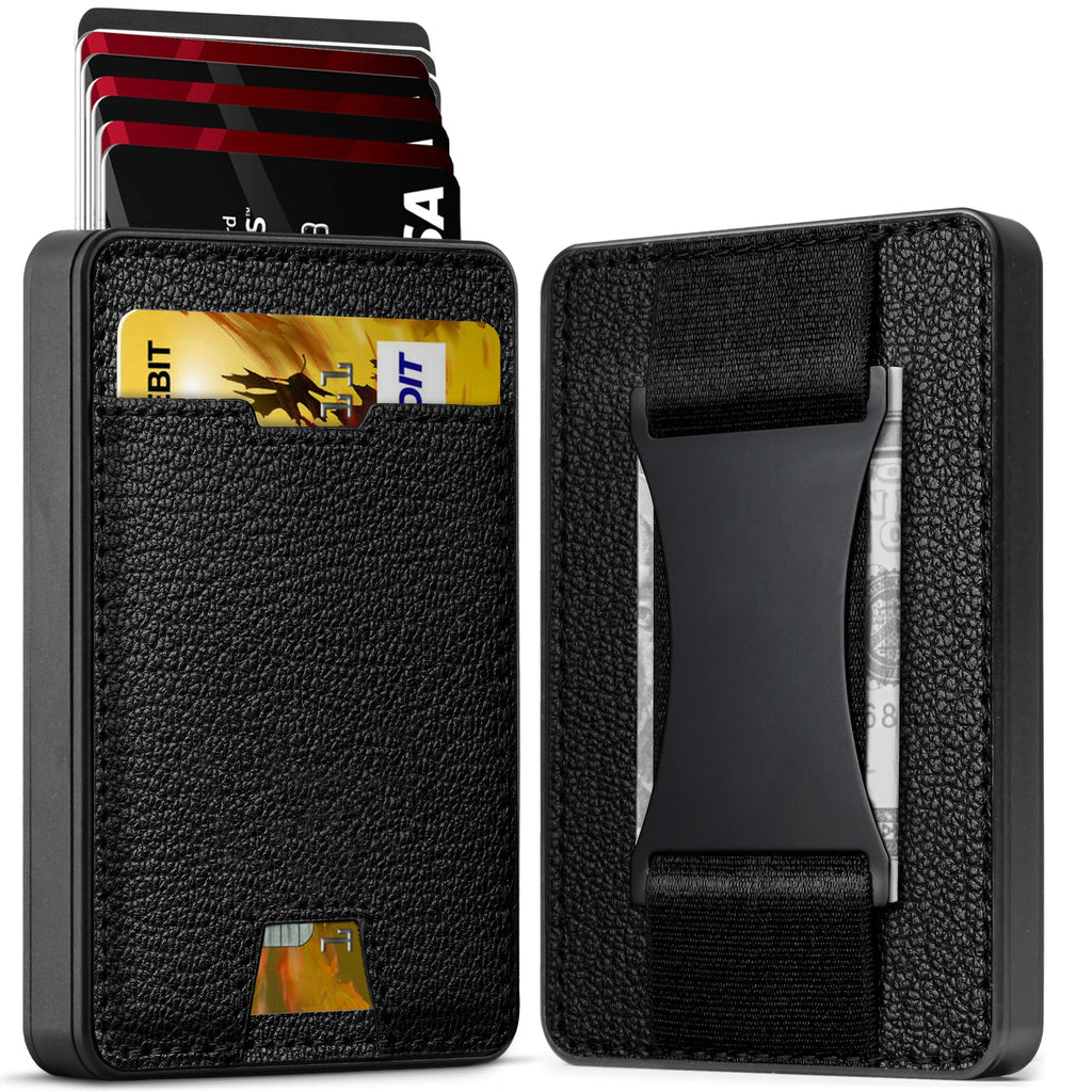 Portefeuille homme compact RFID en aluminium et cuir PU avec porte-cartes automatique — photo 3