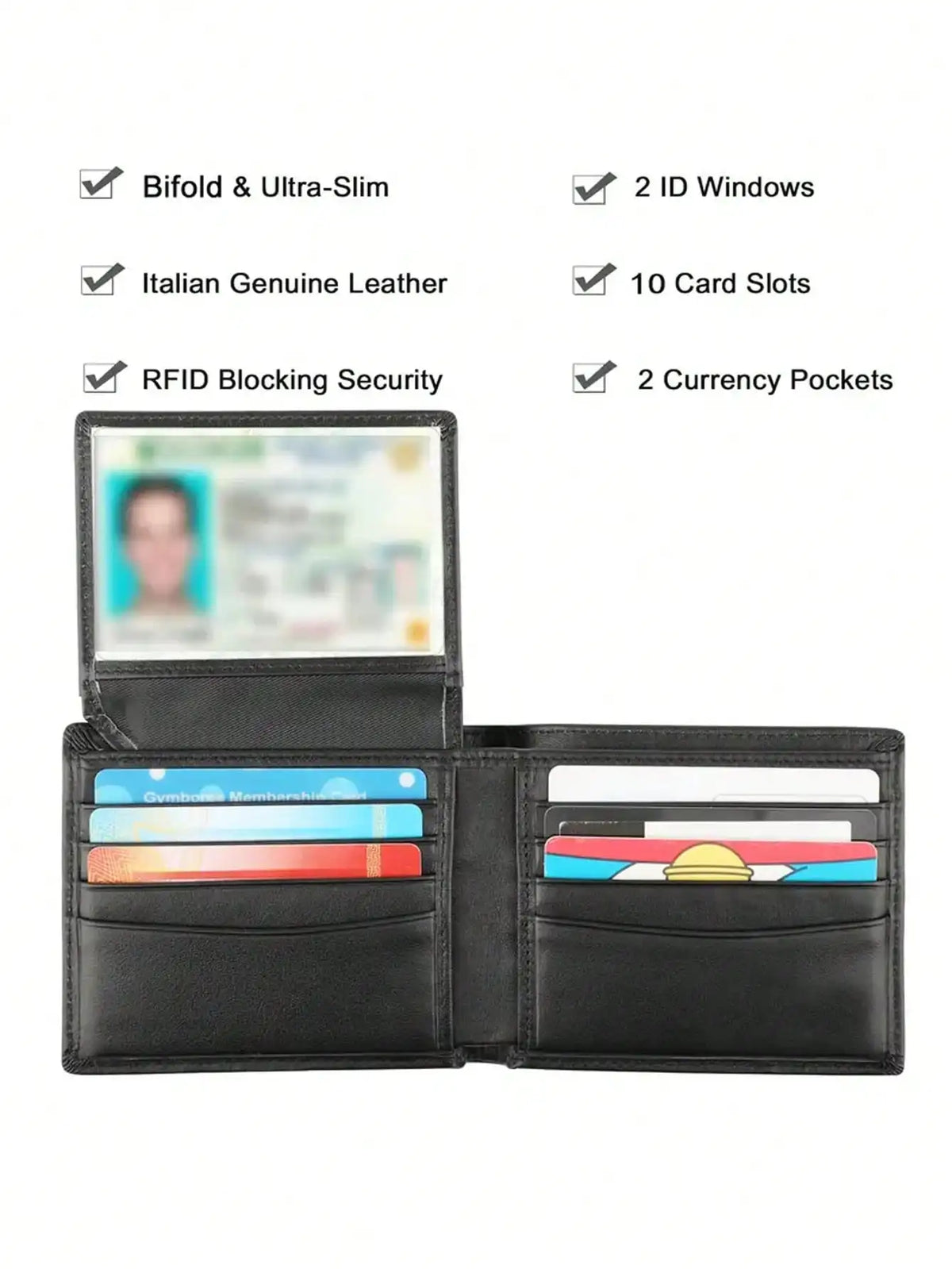 Portefeuille homme bifold en PU avec RFID et double fenêtre carte d’identité — photo 6