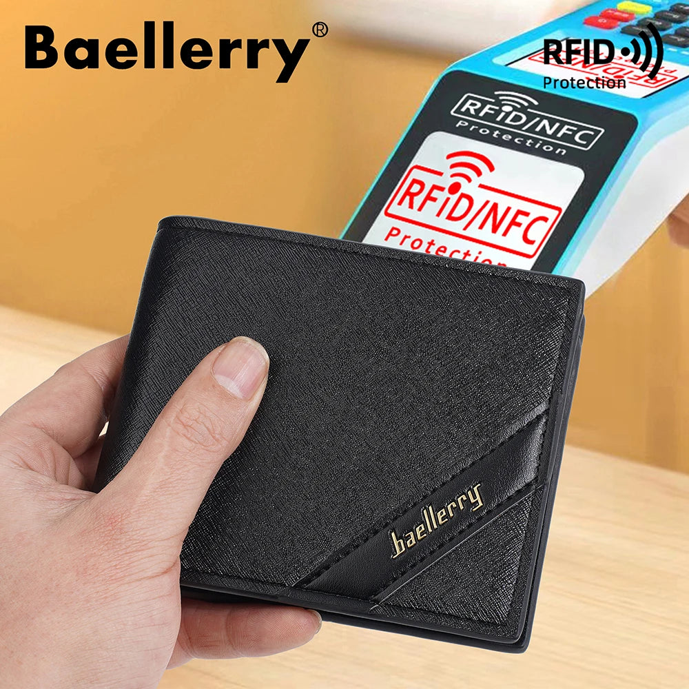 Portefeuille homme bifold en PU avec RFID, porte-monnaie zippé et porte-cartes — photo 1