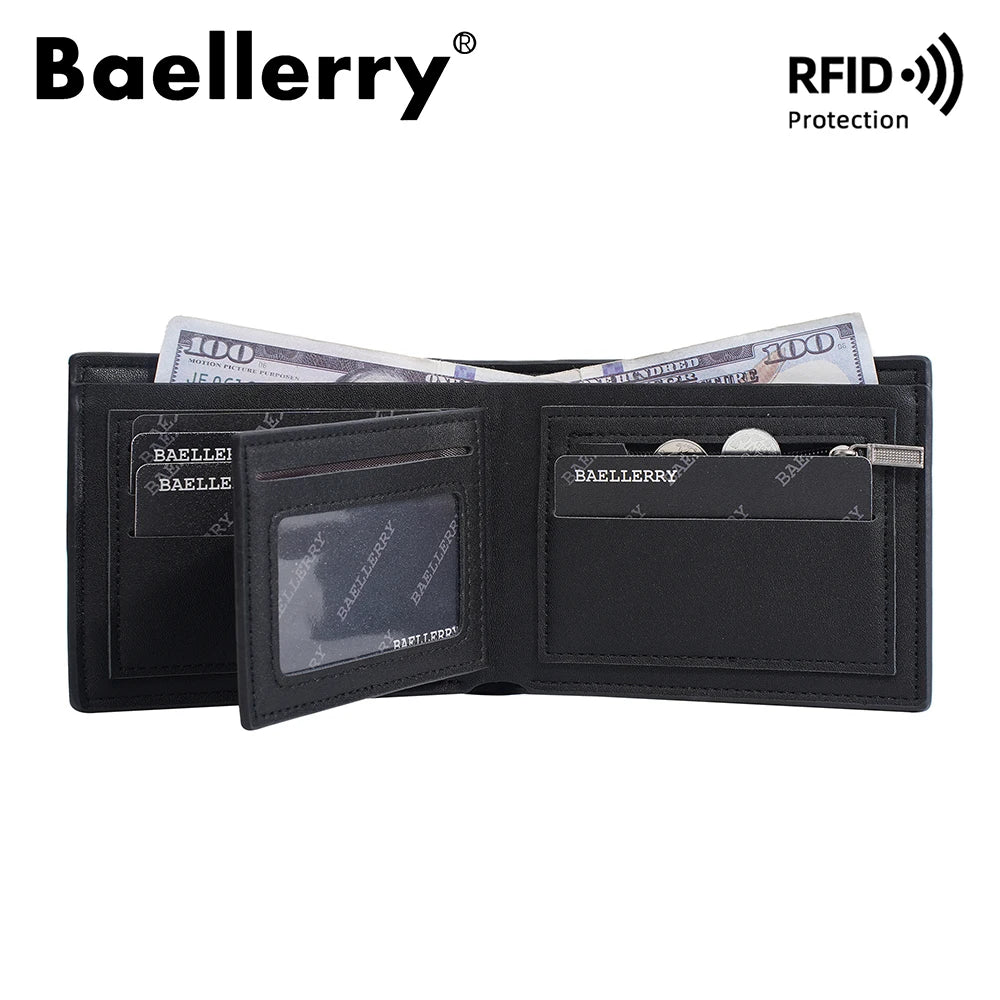 Portefeuille homme bifold en PU avec RFID, porte-monnaie zippé et porte-cartes — photo 3
