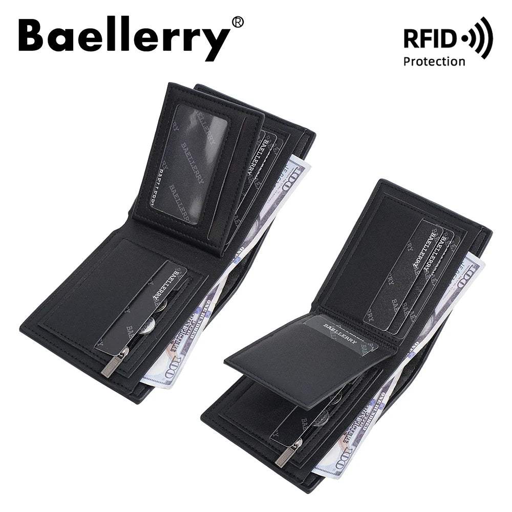 Portefeuille homme bifold en PU avec RFID, porte-monnaie zippé et porte-cartes — photo 5