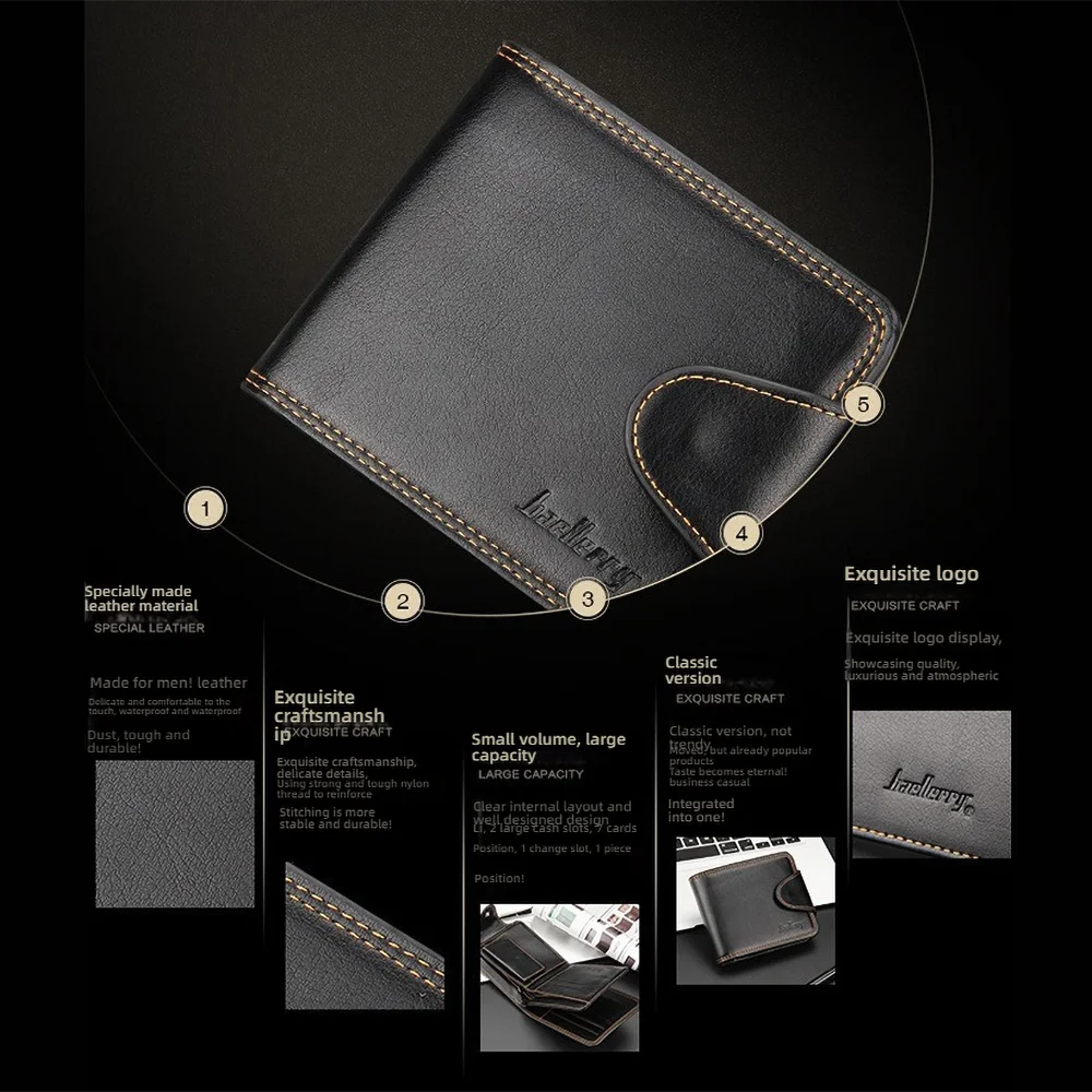 Portefeuille homme compact en PU RFID avec 12+ emplacements cartes et fermeture bouton — photo 5