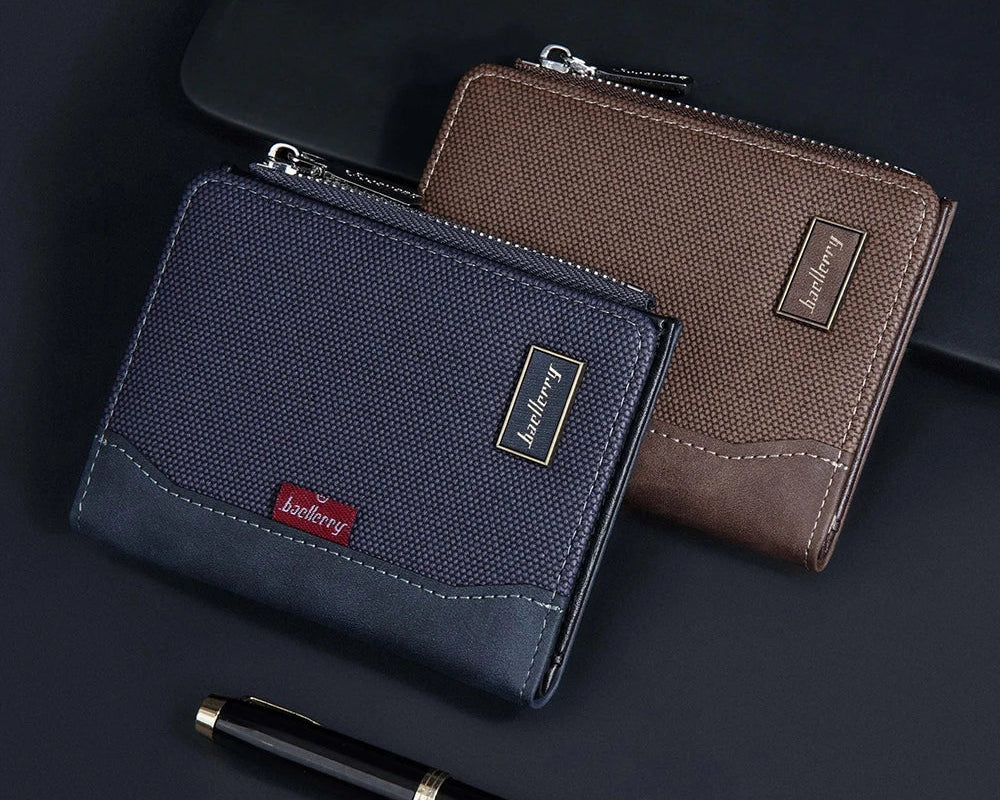 Portefeuille homme compact en cuir PU vintage avec zip, RFID et porte-cartes multifonction — photo 1