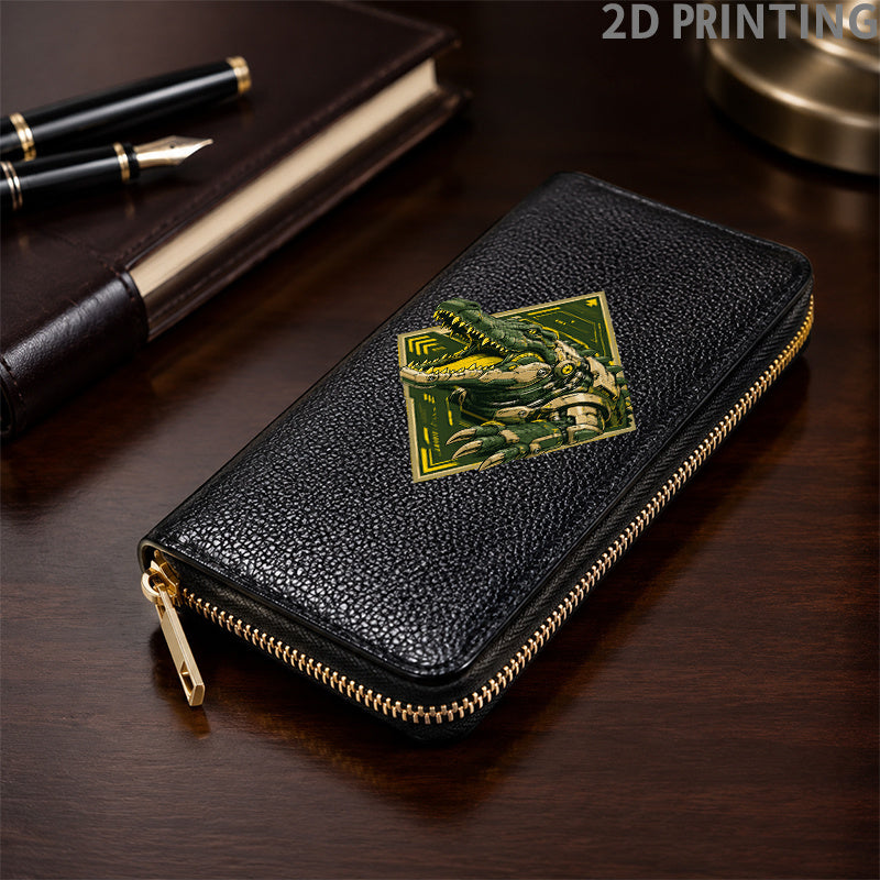 Portefeuille homme zippé, imprimé crocodile mécanique noir