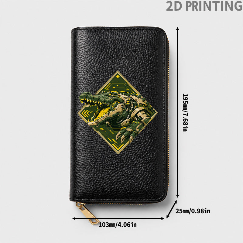Portefeuille homme zippé, imprimé crocodile mécanique noir