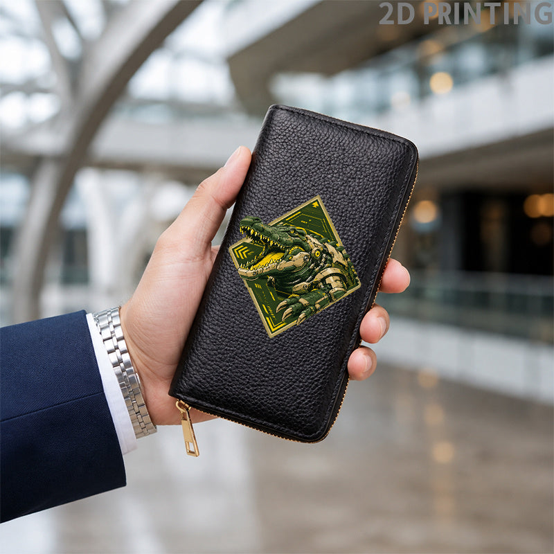 Portefeuille homme zippé, imprimé crocodile mécanique noir