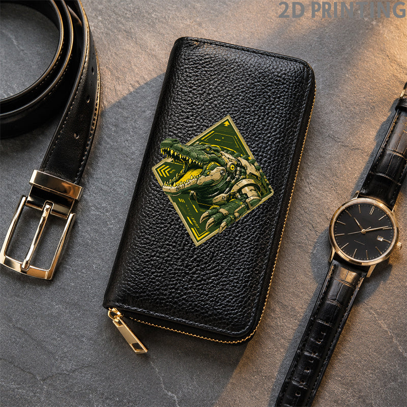 Portefeuille homme zippé, imprimé crocodile mécanique noir