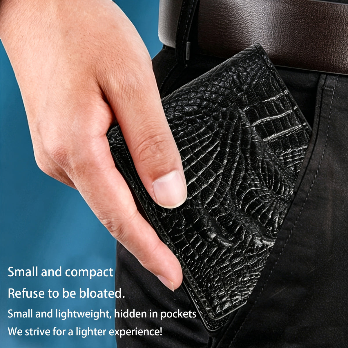 Portefeuille homme extra plat 1 cm, similicuir motif crocodile