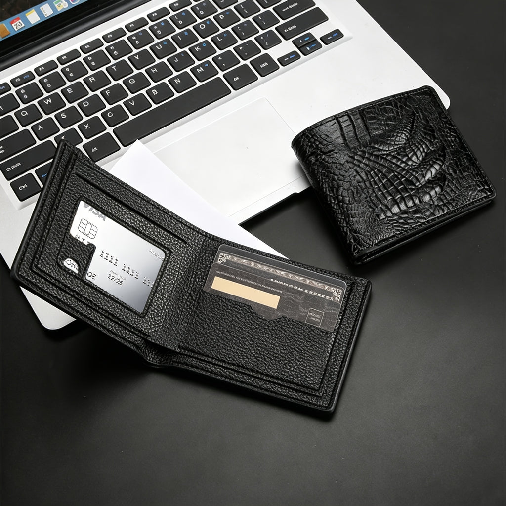 Portefeuille homme extra plat 1 cm, similicuir motif crocodile