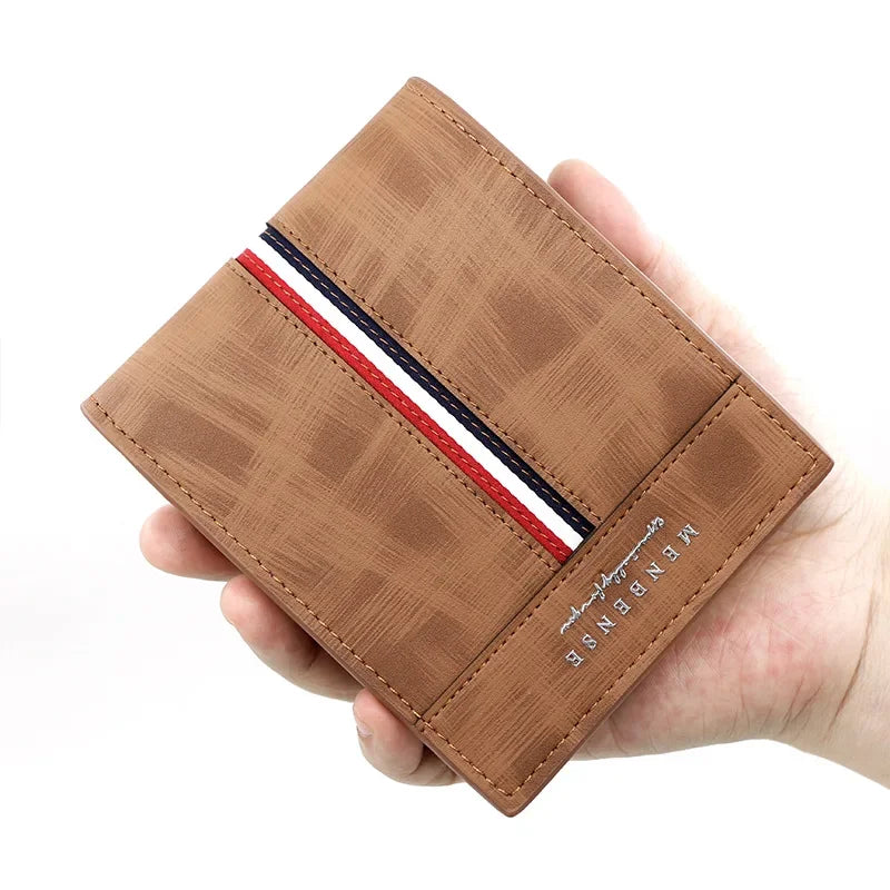 Portefeuille homme slim en cuir PU vintage avec liseré tricolore — photo 1