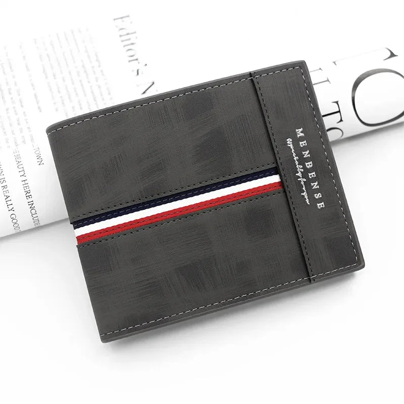 Portefeuille homme slim en cuir PU vintage avec liseré tricolore — photo 6
