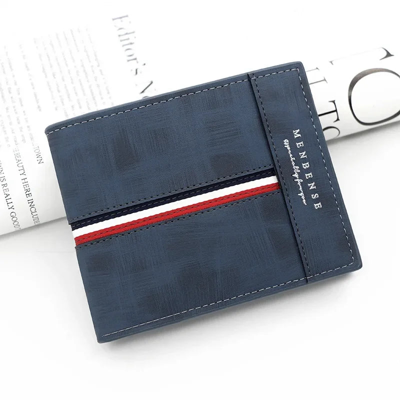 Portefeuille homme slim en cuir PU vintage avec liseré tricolore — photo 7