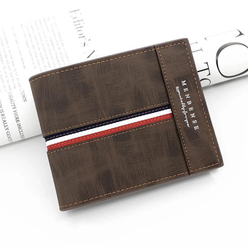 Portefeuille homme slim en cuir PU vintage avec liseré tricolore — photo 9