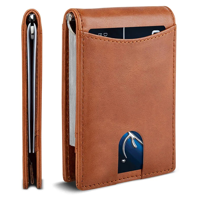 Portefeuille homme slim en cuir microfibre avec clip billets et protection RFID — photo 10