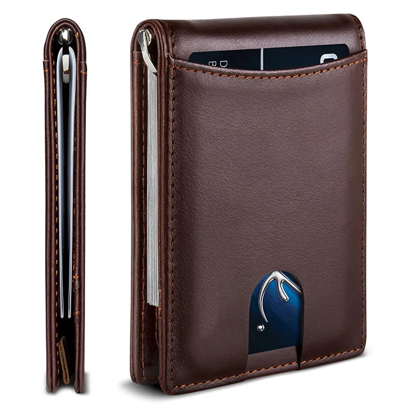 Portefeuille homme slim en cuir microfibre avec clip billets et protection RFID — photo 11