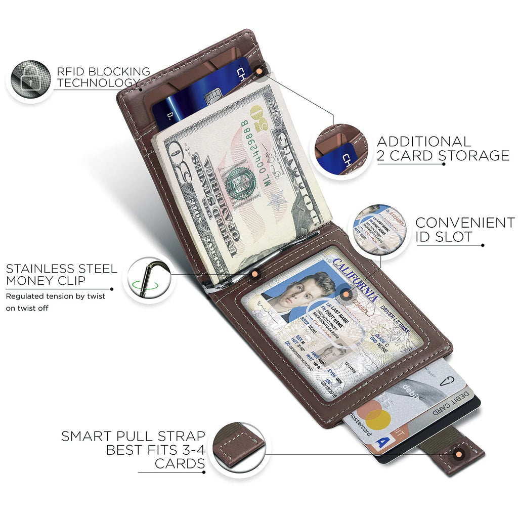 Portefeuille homme slim en cuir microfibre avec clip billets et protection RFID — photo 2